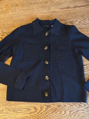 Tahari Navy Knit Cardigan